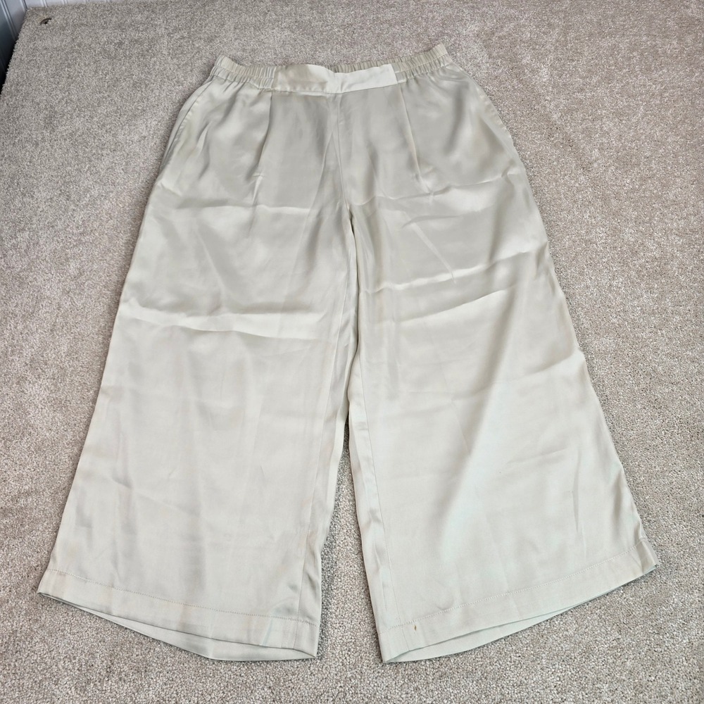 DKNY Womens Champagne Beige Wide Leg Cropped Satin Pants Size Medium